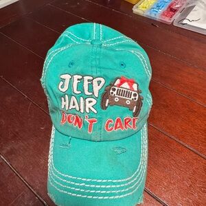 Teal 'Jeep Hair Don't Care' Embroidered Cap